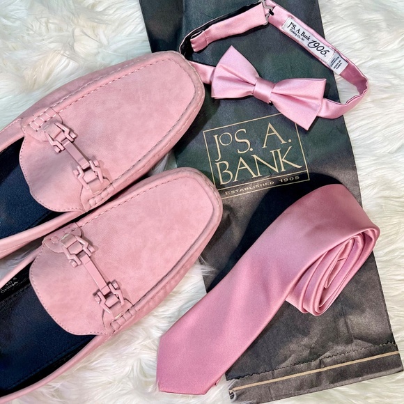 NWOT [J°S. A. Bank] Pink Bow Tie & Shoe Bundle | HoCo + Prom | Mens Loafers 10.5 - Picture 1 of 16